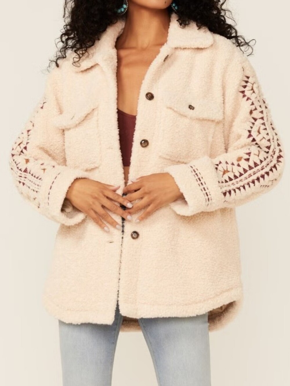 Driftwood Cream Southwestern Pattern Sherpa Jacket, Size L